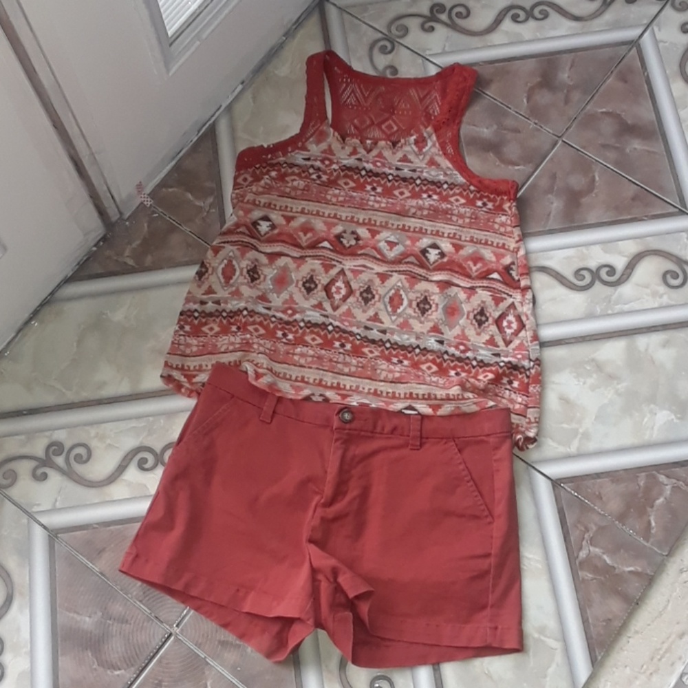 Orange-copper colored shorts w/sleeveless top
